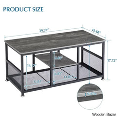 Alok Industrial Coffee And Center Table With Storage Shelf Cocktail Accent Furniture For Living Room