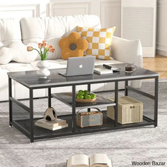 Alok Industrial Coffee And Center Table With Storage Shelf Cocktail Accent Furniture For Living