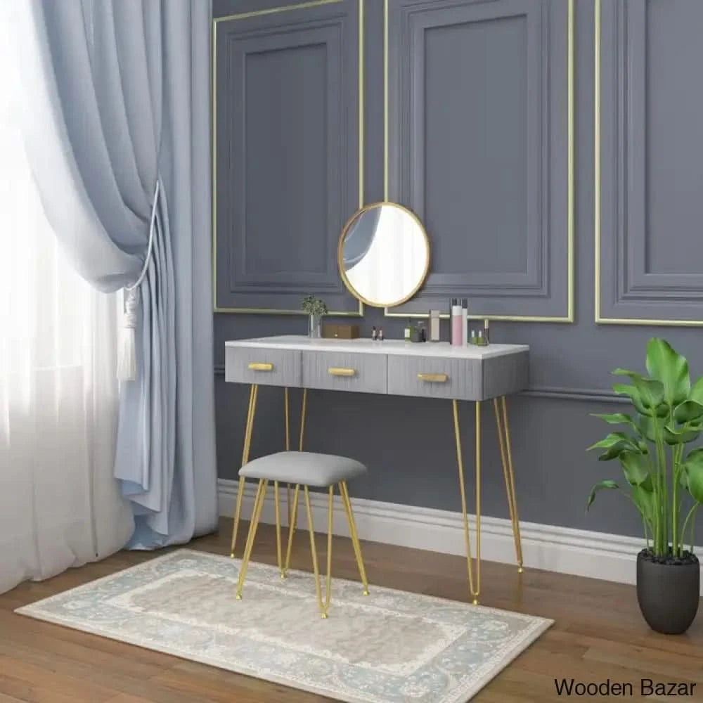 Alongi Dressing Table With Mirror - Wooden Bazar