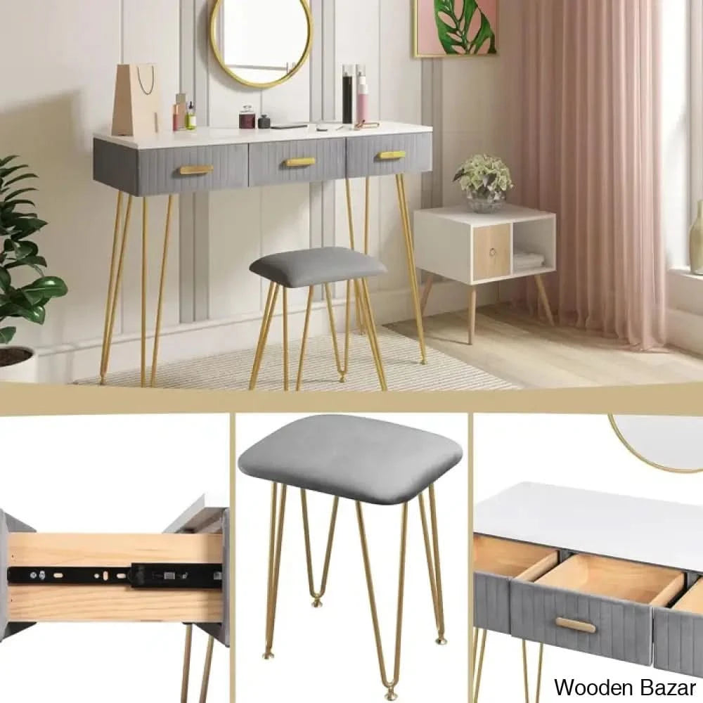 Alongi Dressing Table With Mirror - Wooden Bazar