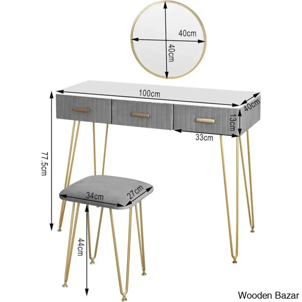 Alongi Dressing Table With Mirror - Wooden Bazar