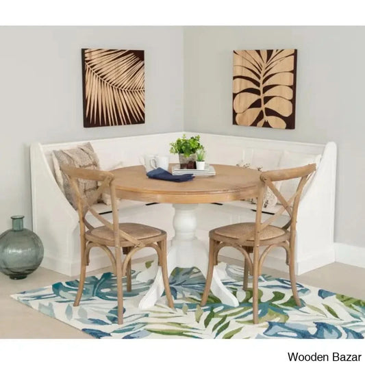 Alvina 4 Seater Modern Solid Pine Corner Breakfast Nook With Hidden Storage Set Grey Wash