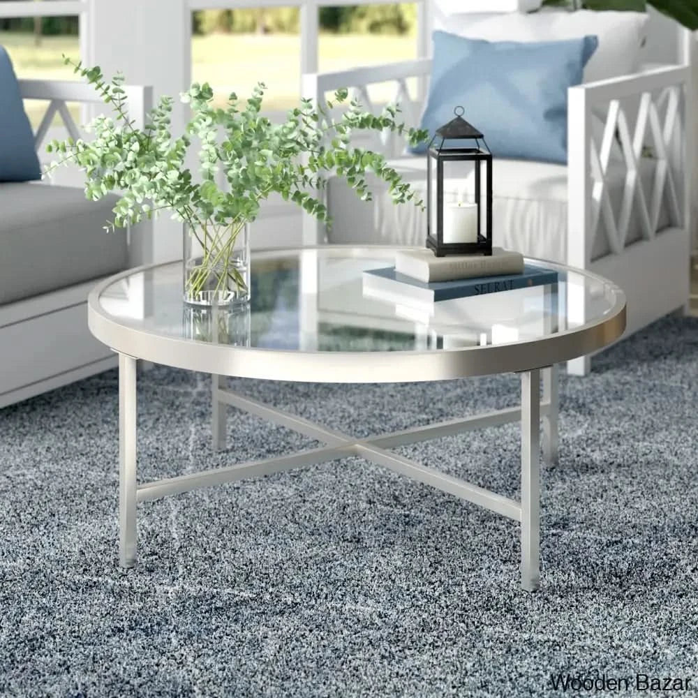 Amanyie Glass Top Coffee And Center Table Satin Nickel