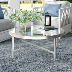 Amanyie Glass Top Coffee And Center Table Satin Nickel
