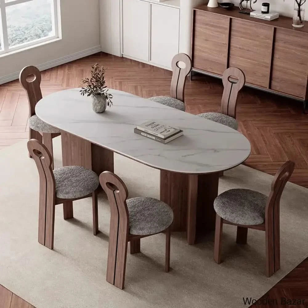 Amarie 6 Seater Double Pedestal Dining Set -Wooden Bazar 29.5āāH X 70.9āāL 35.4āāW