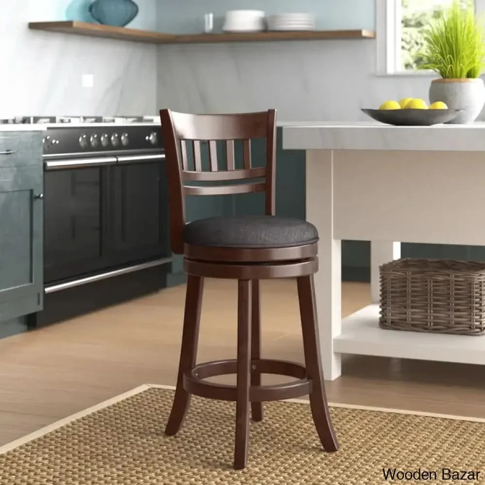 Amerahz Swivel Upholstered Counter And Bar Stool Dark Cherry / Grey Linen