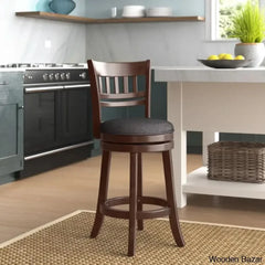 Amerahz Swivel Upholstered Counter And Bar Stool Dark Cherry / Grey Linen