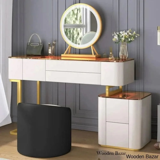 Amrish Vanity Dressing Table With Mirror Lights And Stool