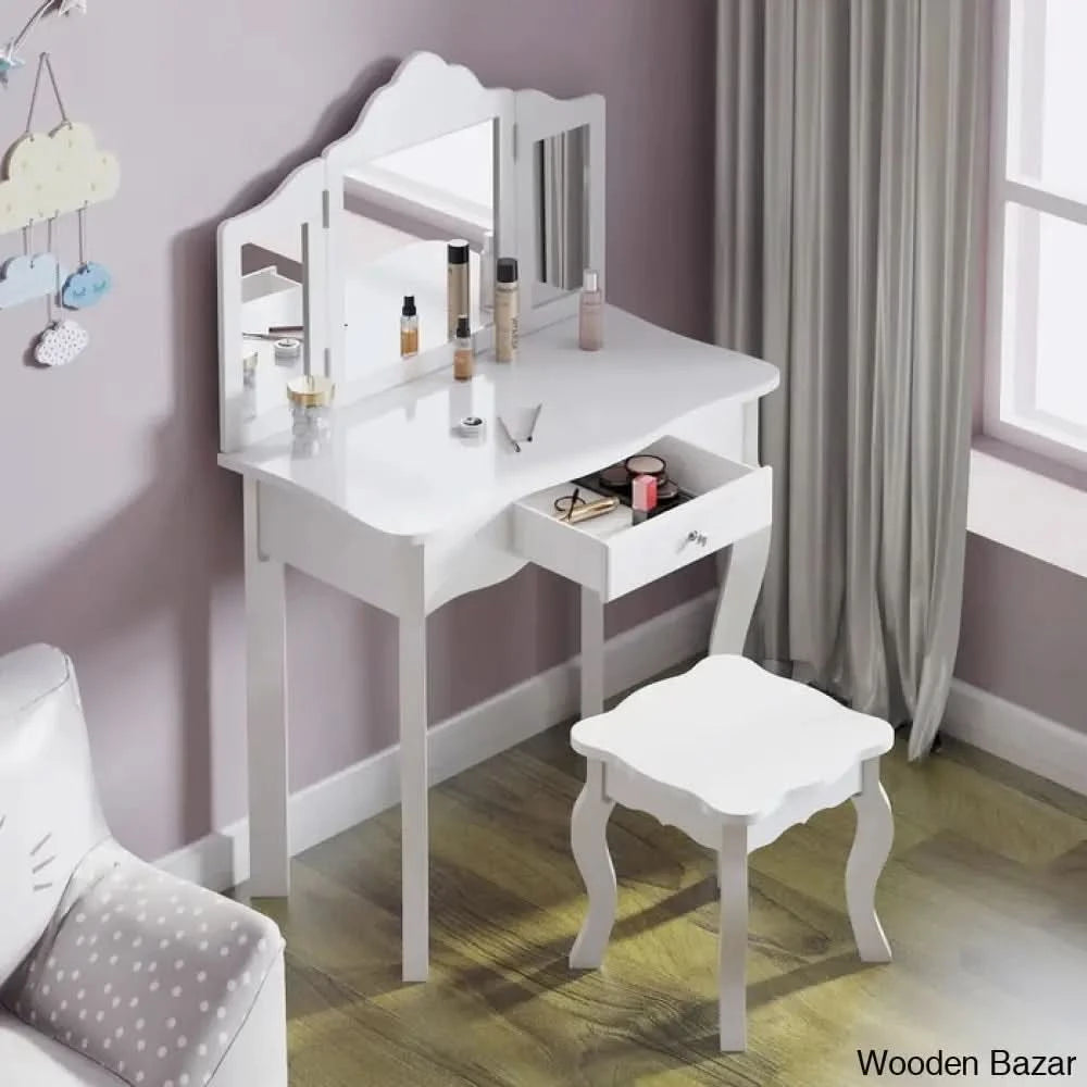 Animo Kids Vanity Set With Mirror - Wooden Bazar