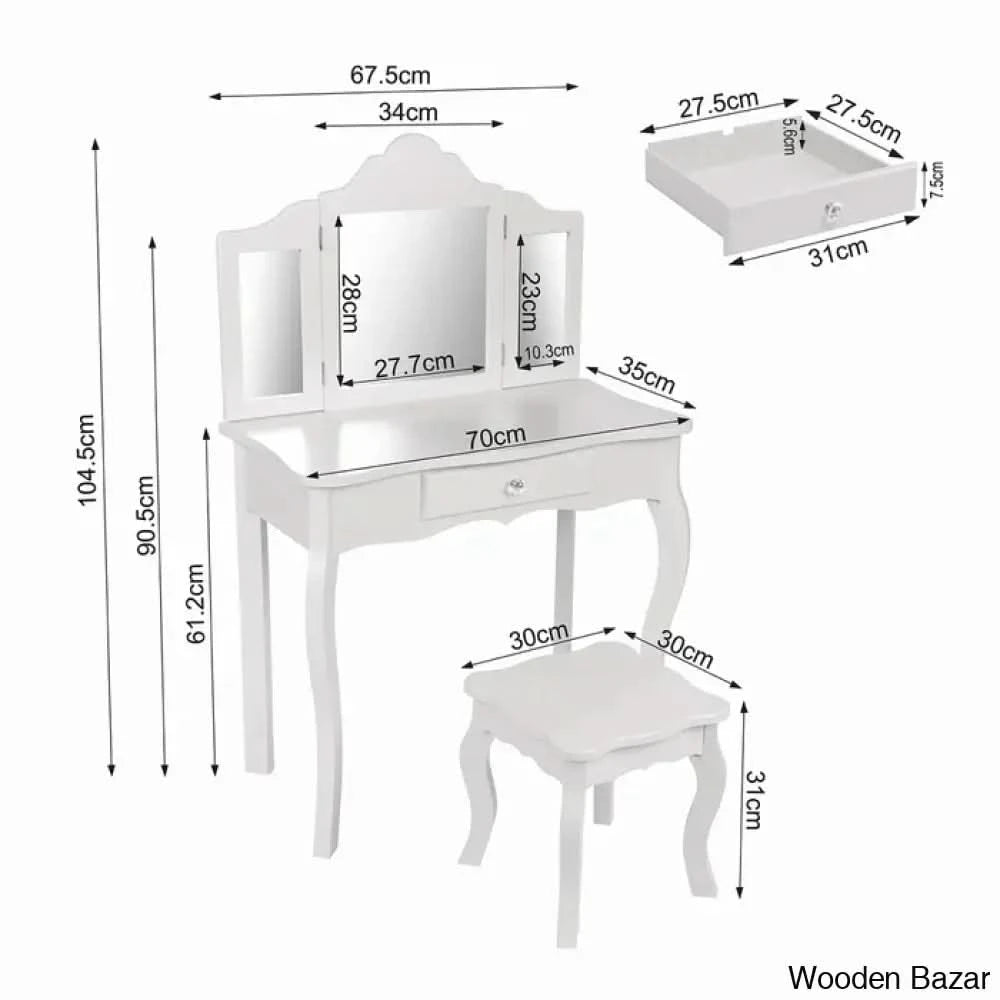 Animo Kids Vanity Set With Mirror - Wooden Bazar