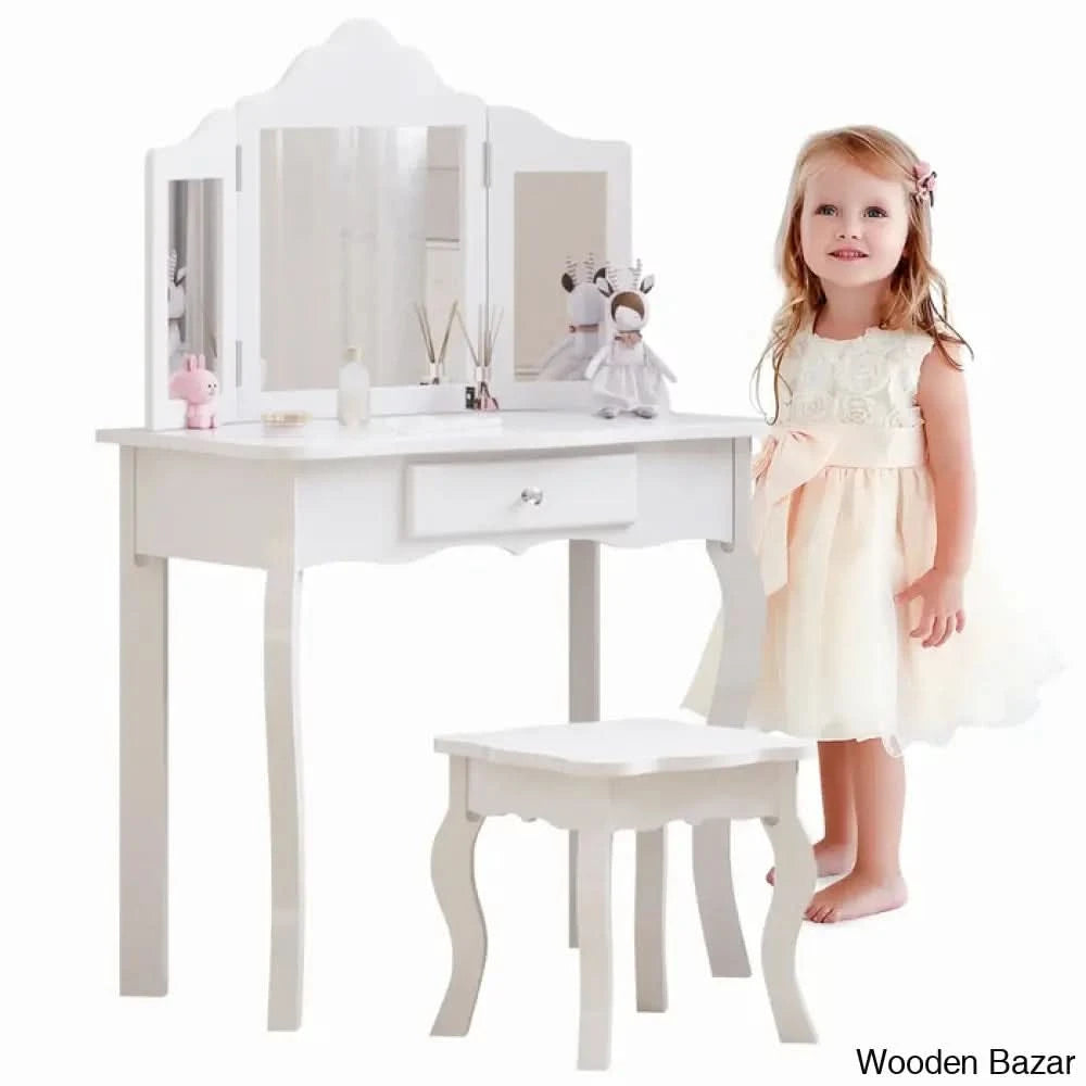 Animo Kids Vanity Set With Mirror - Wooden Bazar