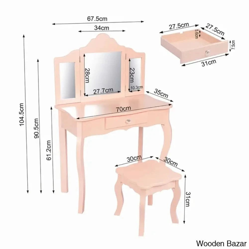 Animo Kids Vanity Set With Mirror - Wooden Bazar