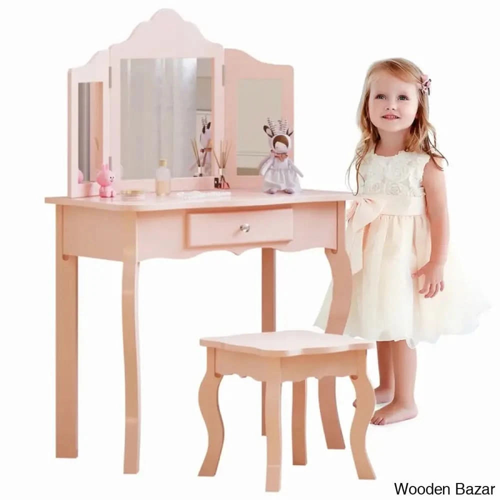 Animo Kids Vanity Set With Mirror - Wooden Bazar