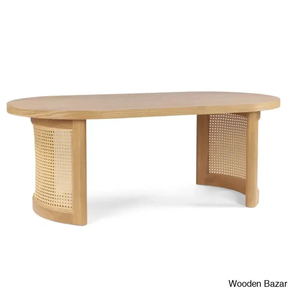 Antowiney 48āā Oval Solid White Oak Rattan Coffee And Center Table