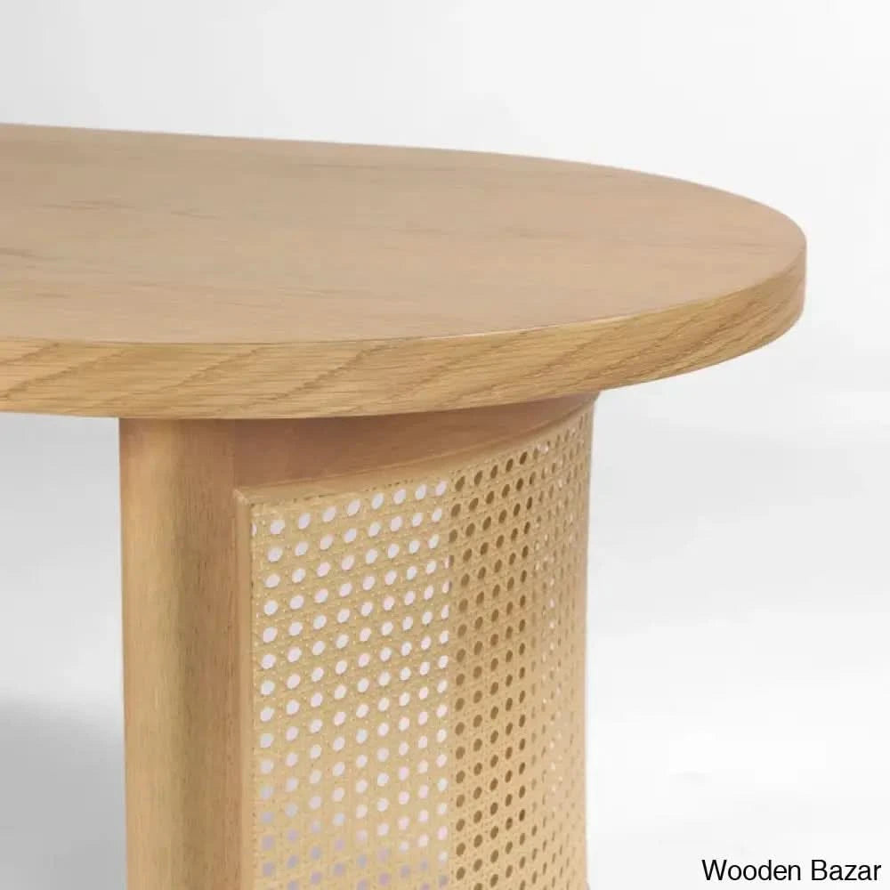 Antowiney 48āā Oval Solid White Oak Rattan Coffee And Center Table