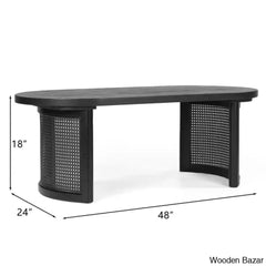 Antowiney 48āā Oval Solid White Oak Rattan Coffee And Center Table