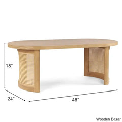 Antowiney 48āā Oval Solid White Oak Rattan Coffee And Center Table