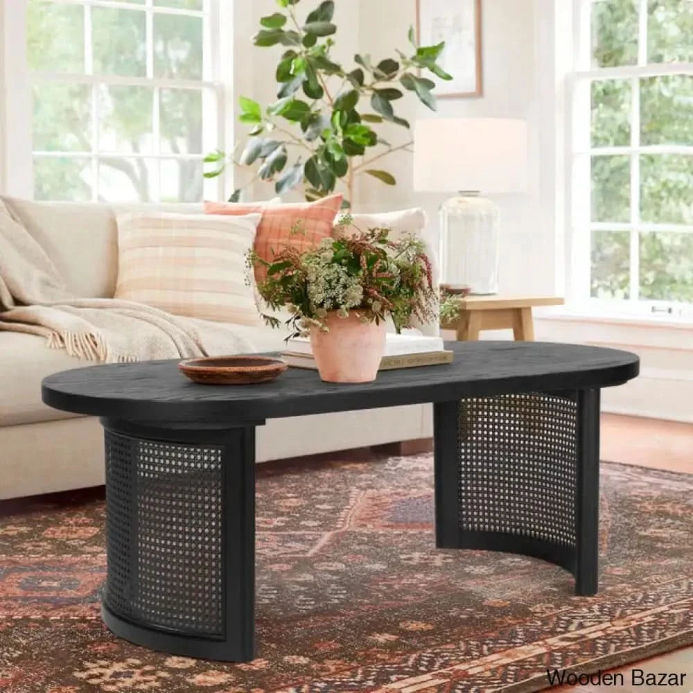 Antowiney 48āā Oval Solid White Oak Rattan Coffee And Center Table