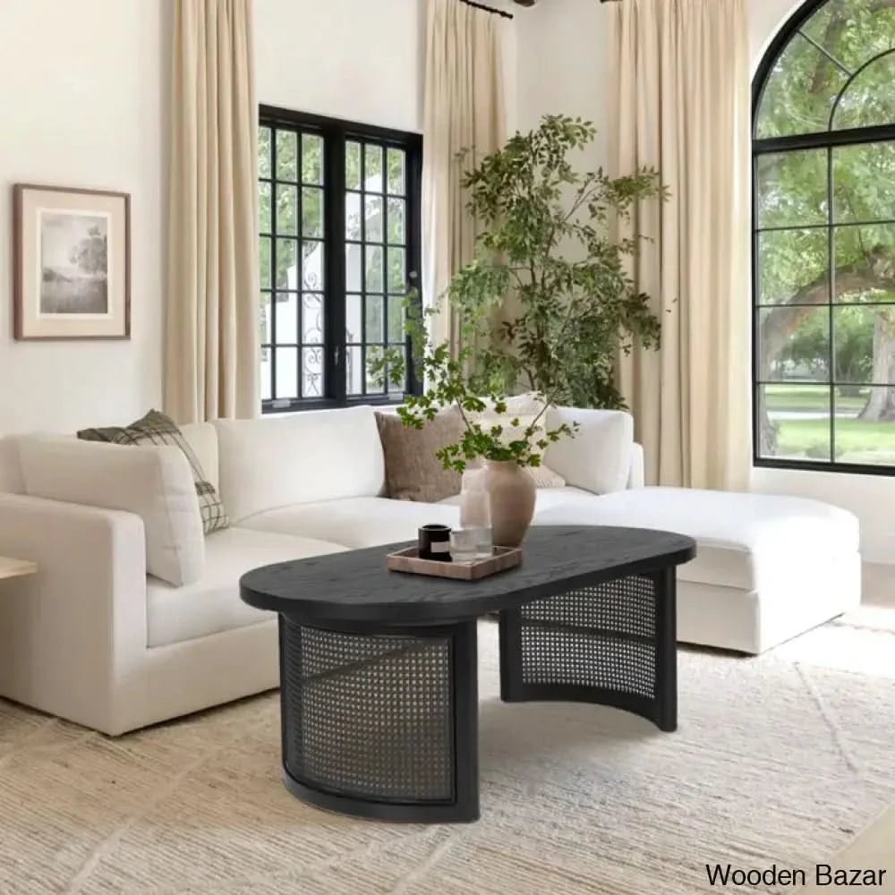 Antowiney 48āā Oval Solid White Oak Rattan Coffee And Center Table