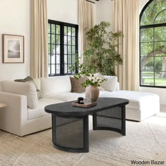 Antowiney 48āā Oval Solid White Oak Rattan Coffee And Center Table