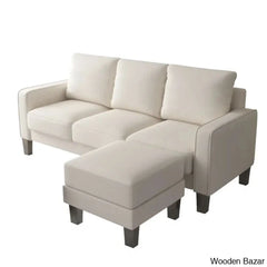 Antro Modern Beige L-Shaped Sofa With Ottoman In Stylish Living Room Furniture Fabric Upholsteryā