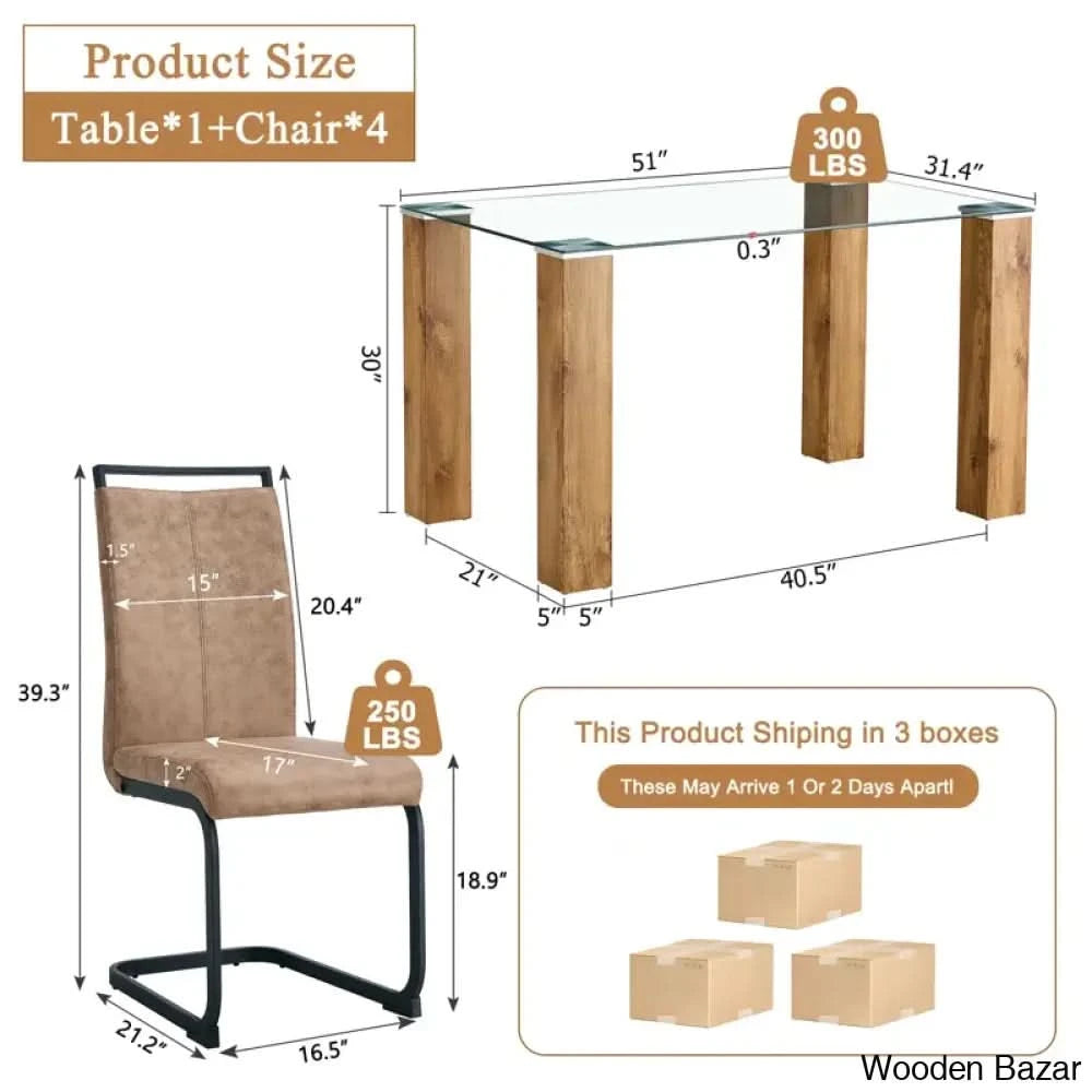 Archibald Luxury 4 Seater Glass Top Dining Set