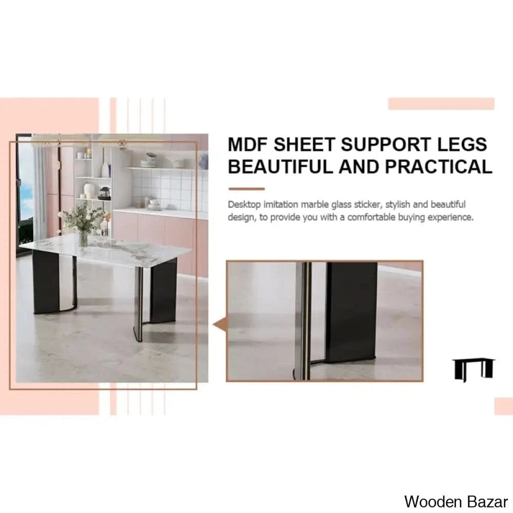 Arley 4 Seater Luxury Faux Marble Top Dining Table Set