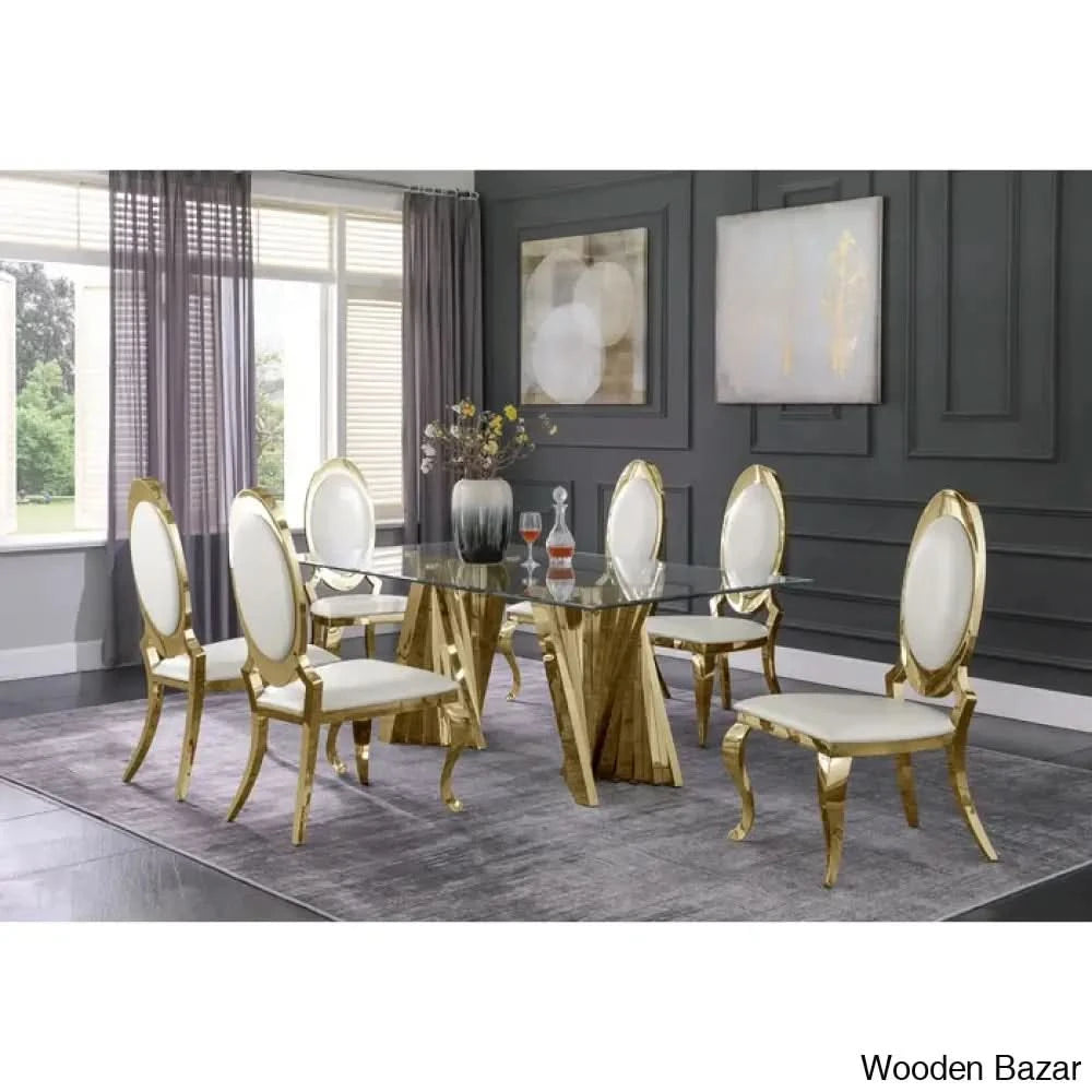 Arogye New 6 Seater Pedestal Dining Table Set Gold