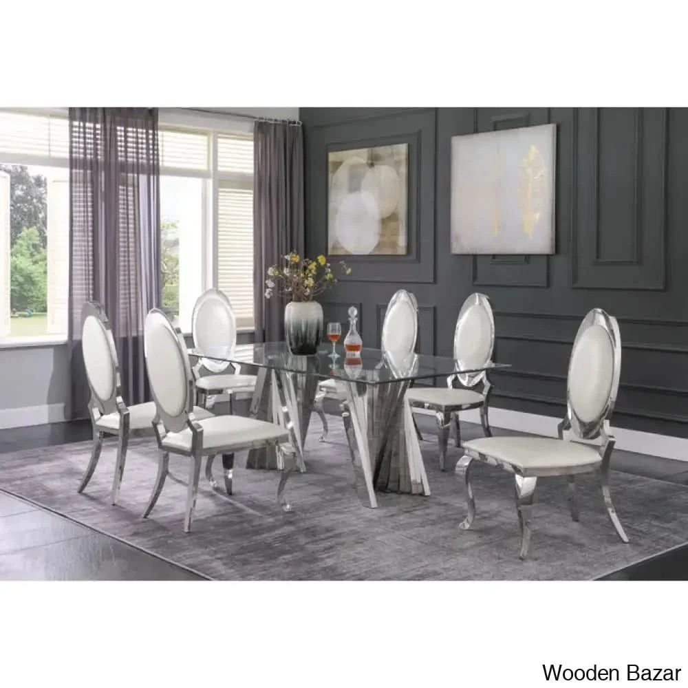 Arogye New 6 Seater Pedestal Dining Table Set Silver