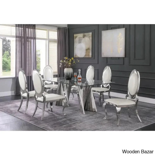 Arogye New 6 Seater Pedestal Dining Table Set Silver