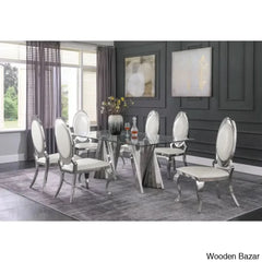 Arogye New 6 Seater Pedestal Dining Table Set Silver