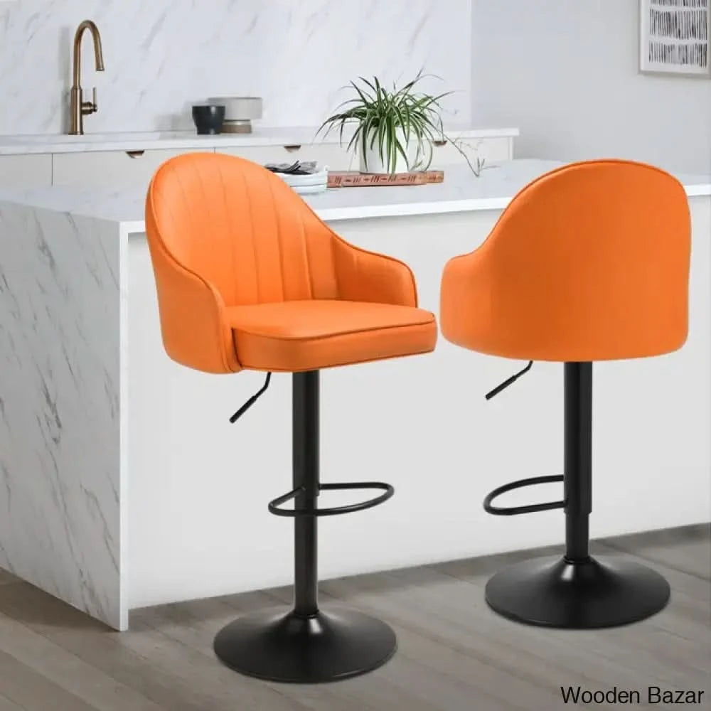 Arrianas Swivel Modern Kitchen Counter And Bar Stools Faux Leather Pub Chairs (Set Of 2) Orange