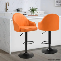 Arrianas Swivel Modern Kitchen Counter And Bar Stools Faux Leather Pub Chairs (Set Of 2) Orange