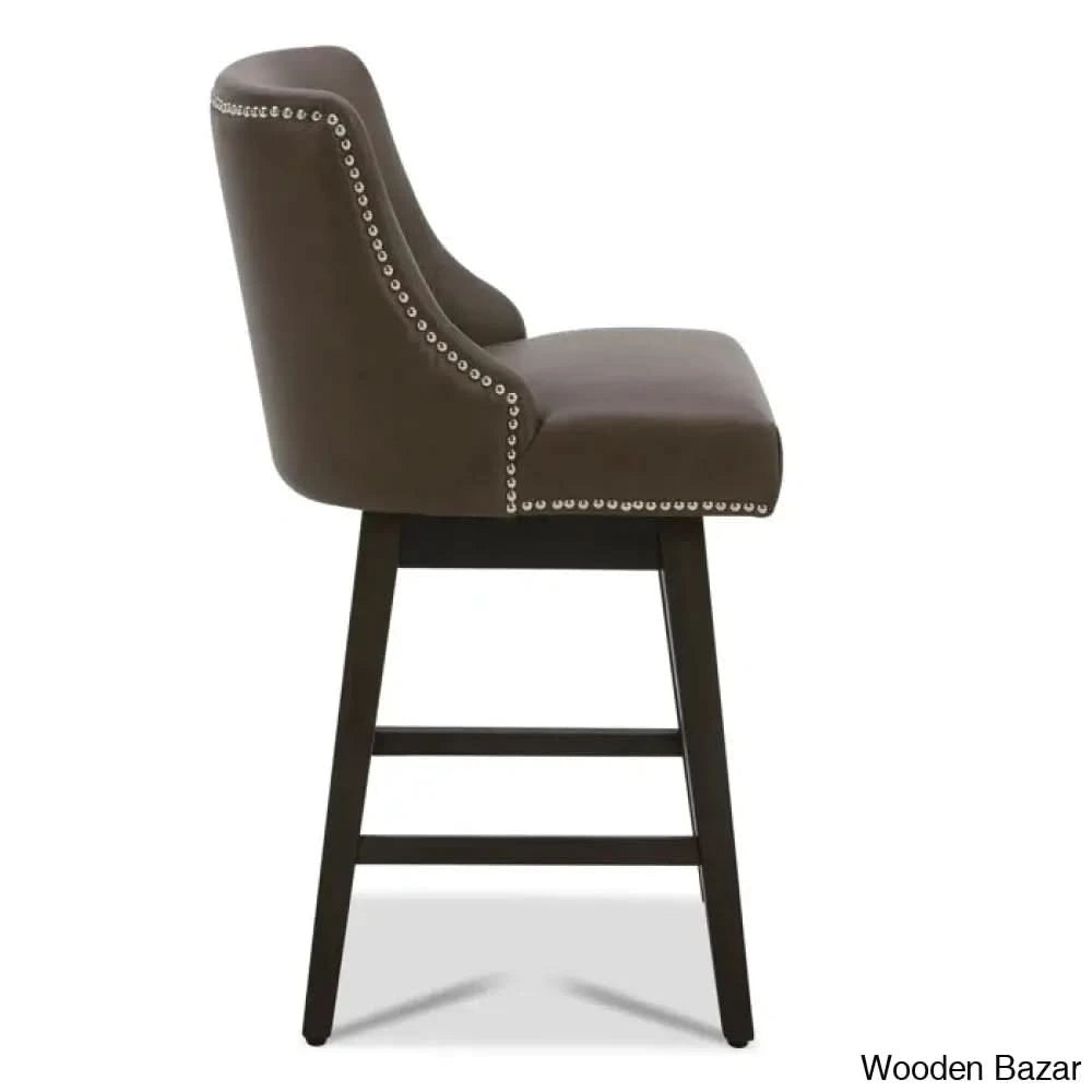 Arvellex Swivel Upholstered 26āā Counter Stool With Solid Wood Frame (Set Of 3)