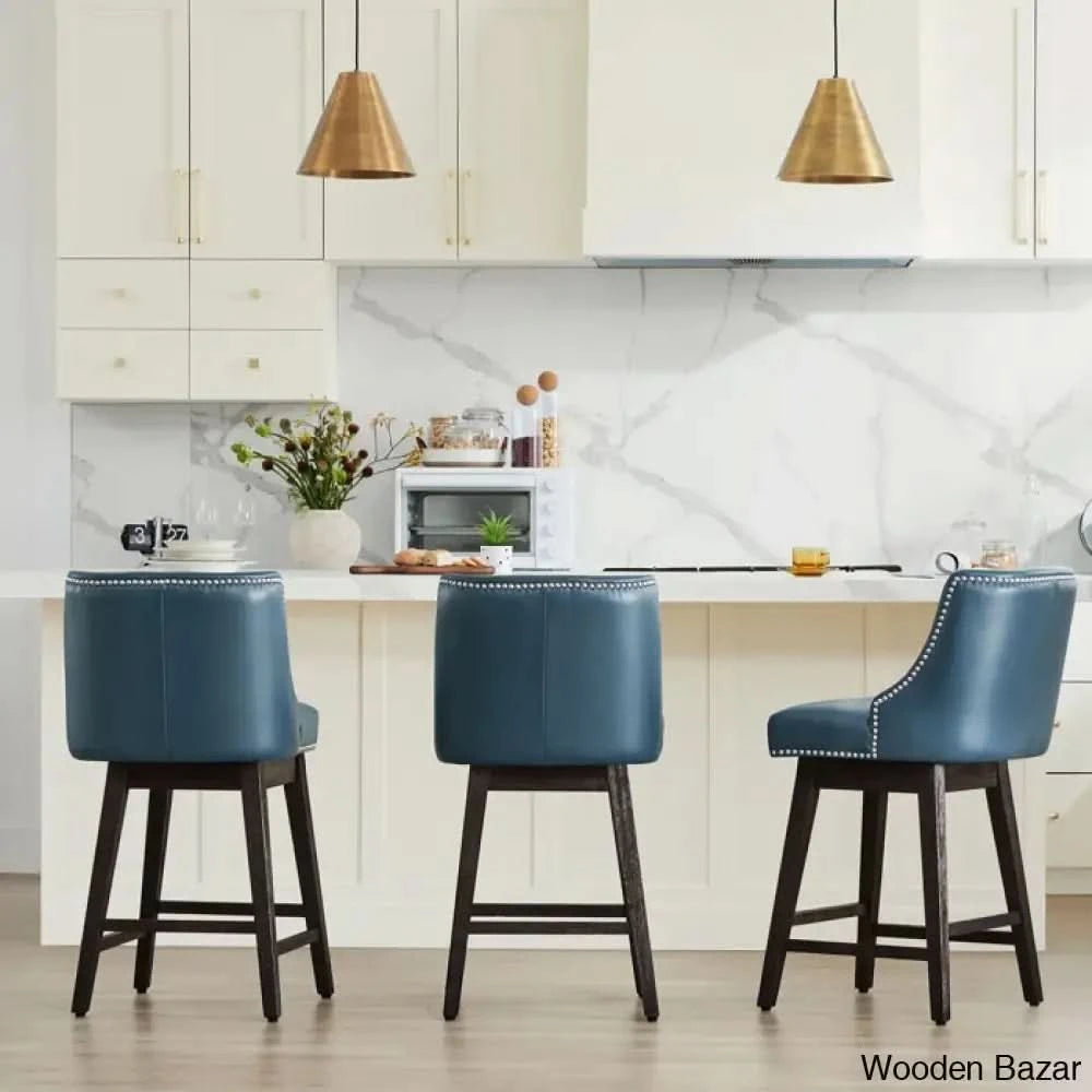 Arvellex Swivel Upholstered 26āā Counter Stool With Solid Wood Frame (Set Of 3)
