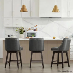 Arvellex Swivel Upholstered 26āā Counter Stool With Solid Wood Frame (Set Of 3)