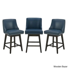 Arvellex Swivel Upholstered 26āā Counter Stool With Solid Wood Frame (Set Of 3)