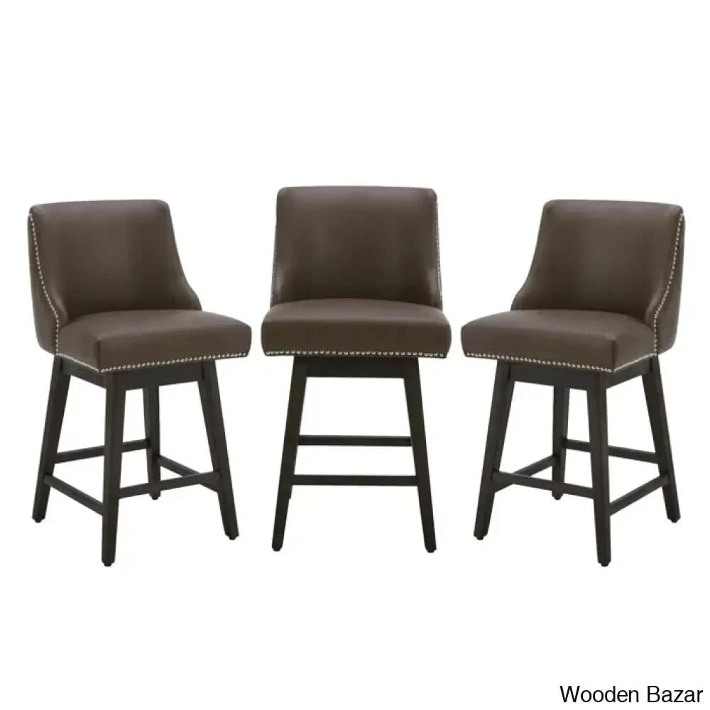 Arvellex Swivel Upholstered 26āā Counter Stool With Solid Wood Frame (Set Of 3)