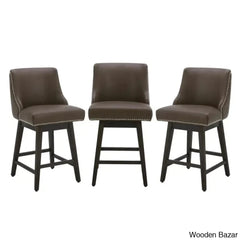 Arvellex Swivel Upholstered 26āā Counter Stool With Solid Wood Frame (Set Of 3)