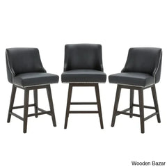 Arvellex Swivel Upholstered 26āā Counter Stool With Solid Wood Frame (Set Of 3) Black