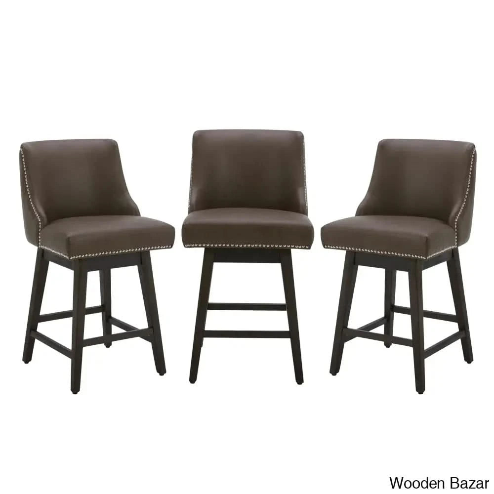 Arvellex Swivel Upholstered 26āā Counter Stool With Solid Wood Frame (Set Of 3) Chocolate