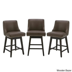 Arvellex Swivel Upholstered 26āā Counter Stool With Solid Wood Frame (Set Of 3) Chocolate