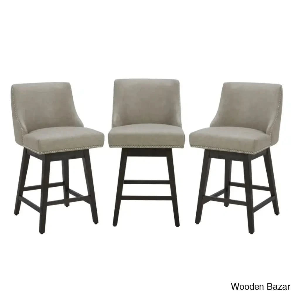 Arvellex Swivel Upholstered 26āā Counter Stool With Solid Wood Frame (Set Of 3) Stone Gray