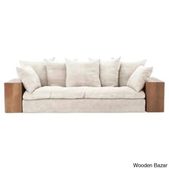 Aurora Contemporary Solid Wood Upholstered Sofa With Sleek Couch For Modern Living Spaces Off White