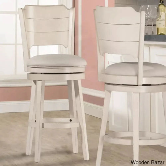 Authemento Swivel Upholstered Counter And Bar Stool With Solid Wood Frame Sea White / (26.5’’