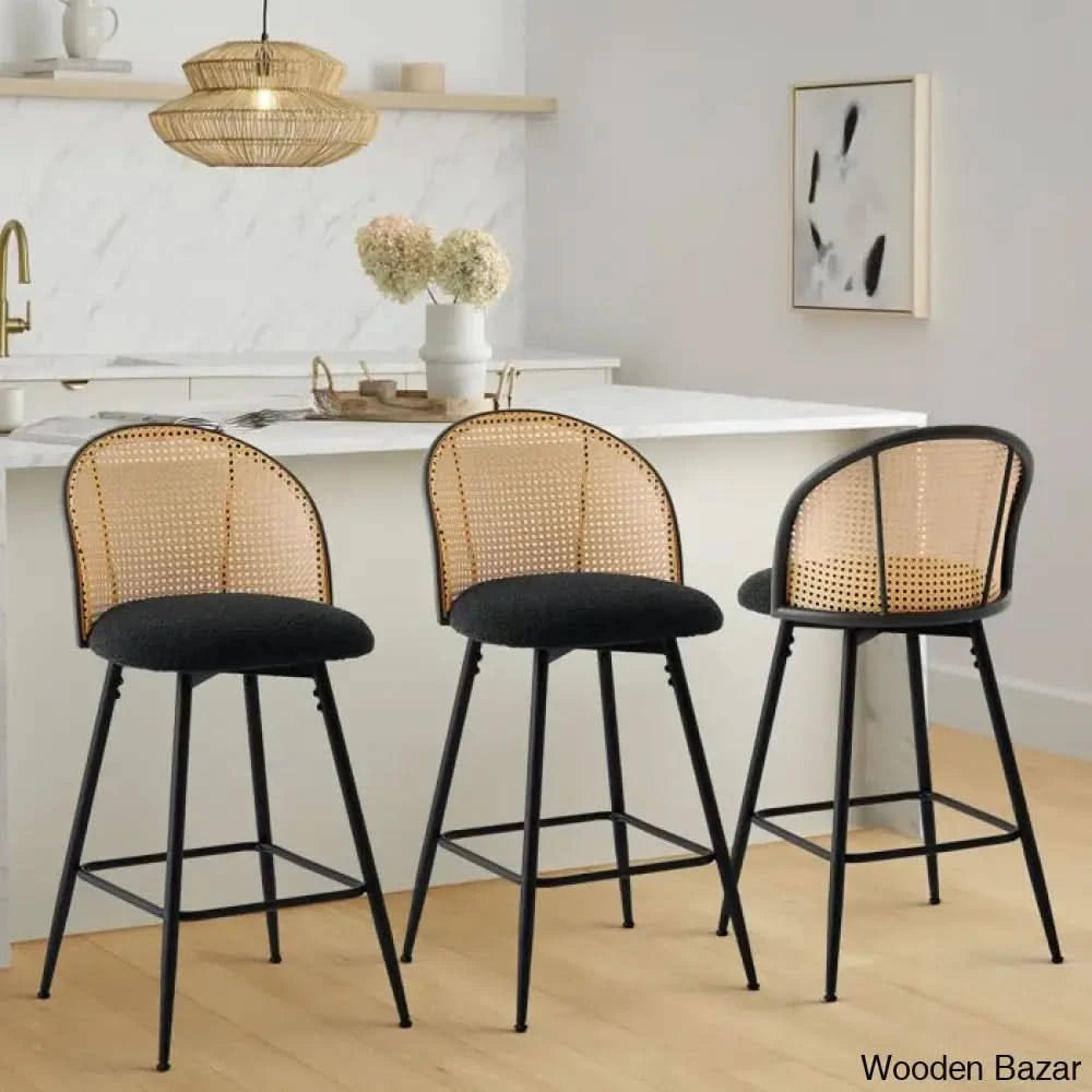 Ayidenc Swivel Boucle Upholstered Counter & Bar Stool (Set Of 3)