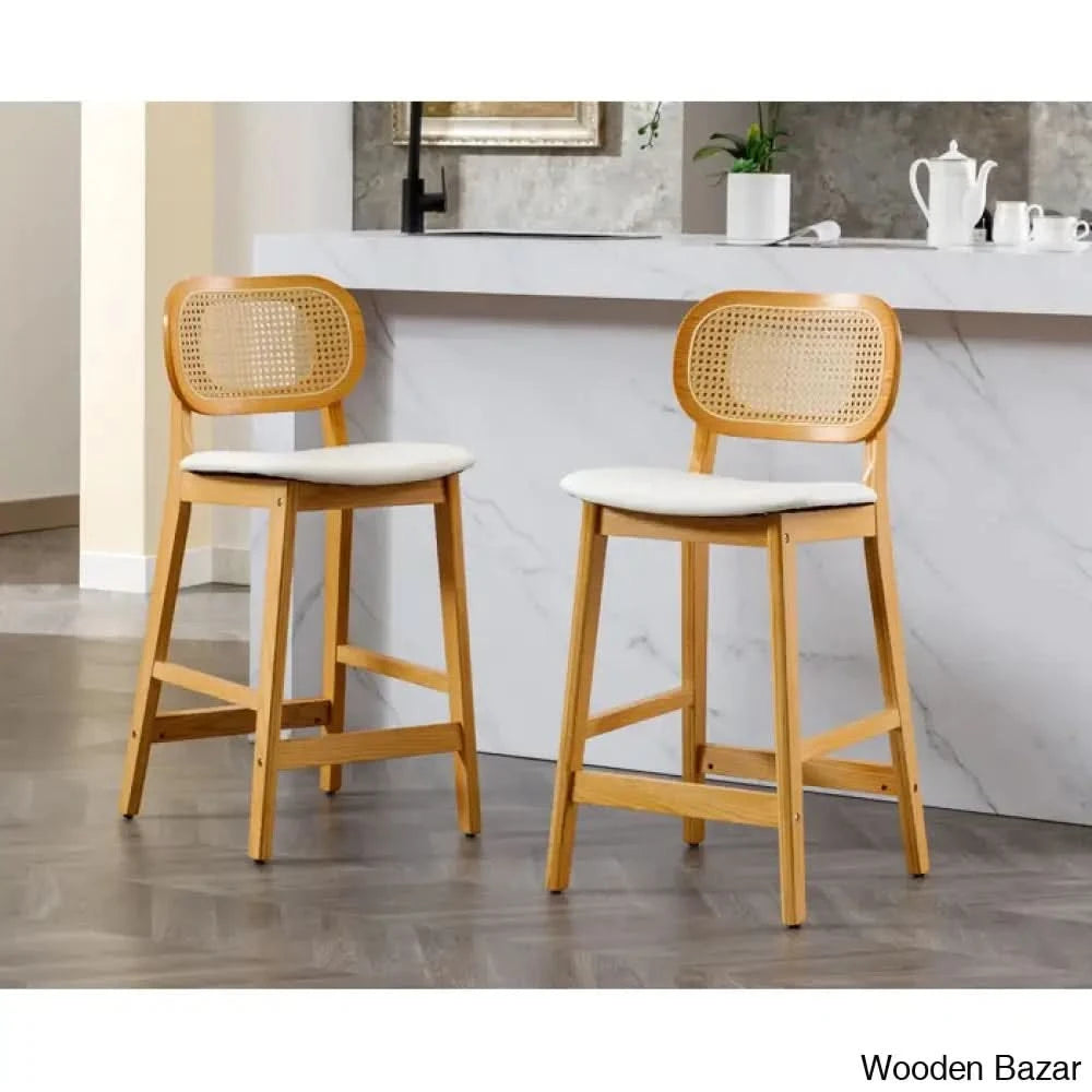 Azaraho Swivel Solid Wood 25.5āā Counter And Bar Stool (Set Of 2) / Faux Leather-Black