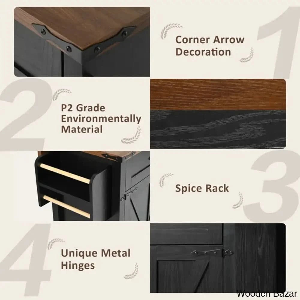 Babajide Wood Kitchen Cart Trolley Cart Cabinet Kitchen Island With Storage