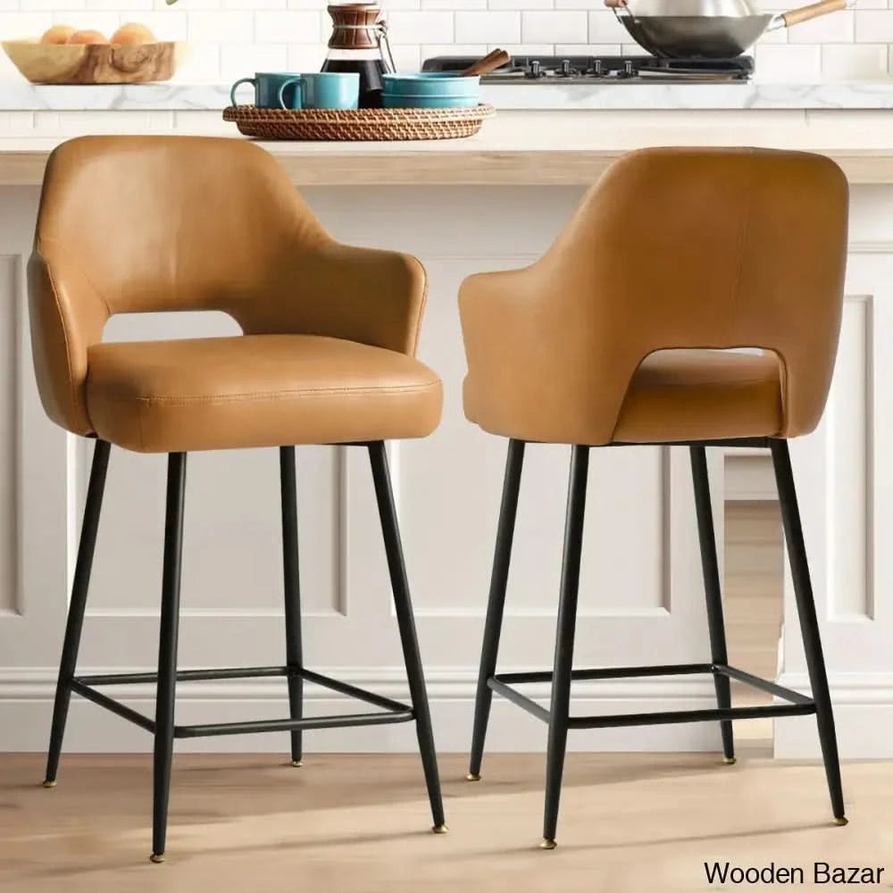 Balbonaz Upholstered Counter Stool With Arms Brown / 2 Piece