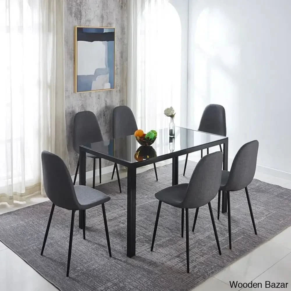 Ballentine 4&6 Seater Beautiful Glass Top Dining Table Set - Wooden Bazar 6 / Gray